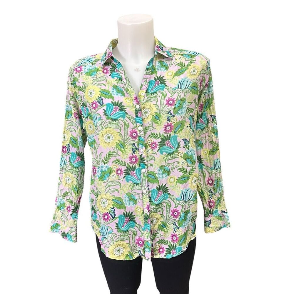 J. Jill Tropical Floral Button Up Collared‎ Blouse Silk Preppy sz XS Petite